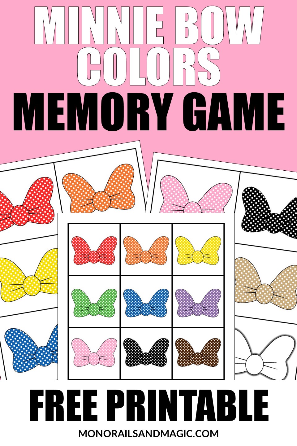 minnie bow colors memory game free printable - monorails and magic